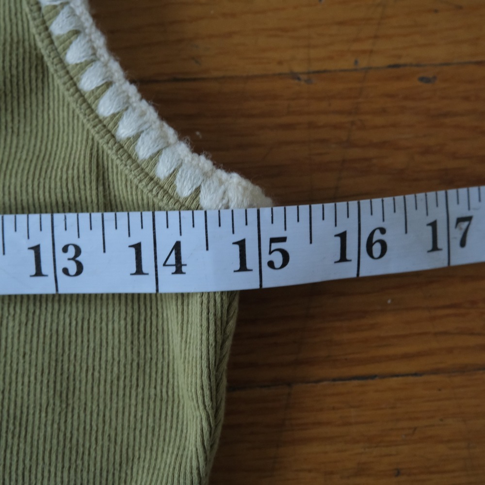 Bacio Tank Top Women‎ Green Crochet Trim Ribbed Knit S Cottagecore Casual Boho - Picture 4 of 7